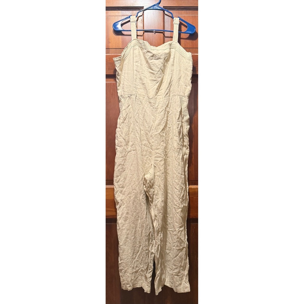 Old Navy Women's XL Tall Linen Blend Square Neck Wide Leg Jumpsuit Natural Beige - Picture 2 of 5